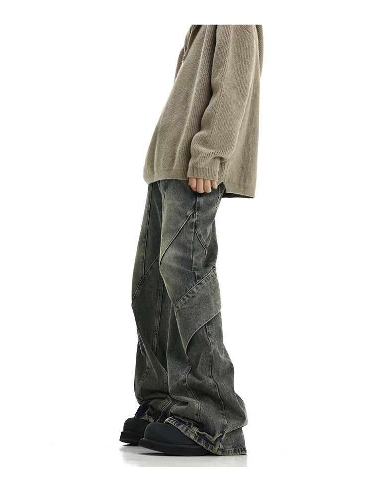 American Retro Distressed Yellow Mud Washed Jeans