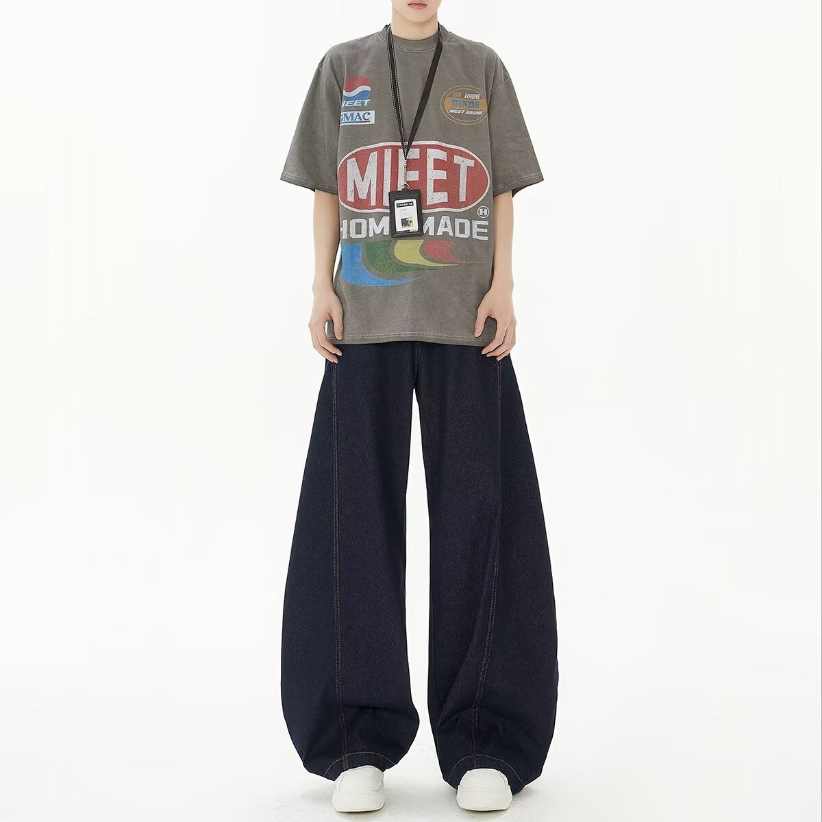 High Waist Dark Blue Wide Leg Jeans