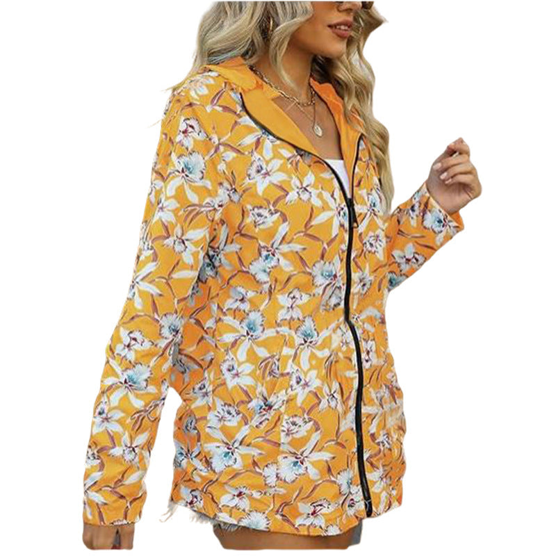Printed Women's Zipper Windbreaker Japanese And Korean Fashion Double-sided Wear