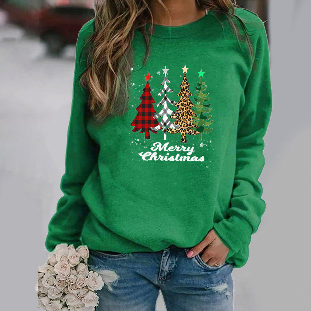 Pattern Printing Long Sleeve Crew Neck Sweater Female