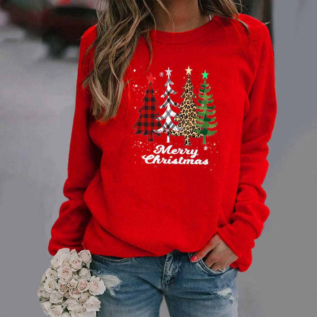 Pattern Printing Long Sleeve Crew Neck Sweater Female