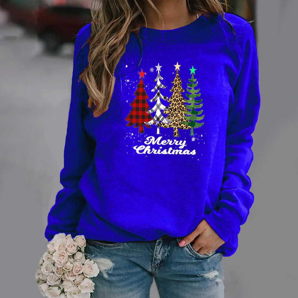 Pattern Printing Long Sleeve Crew Neck Sweater Female