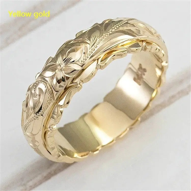 Gold Suspended Carved Rose Flower Ring - Ocean Vault
