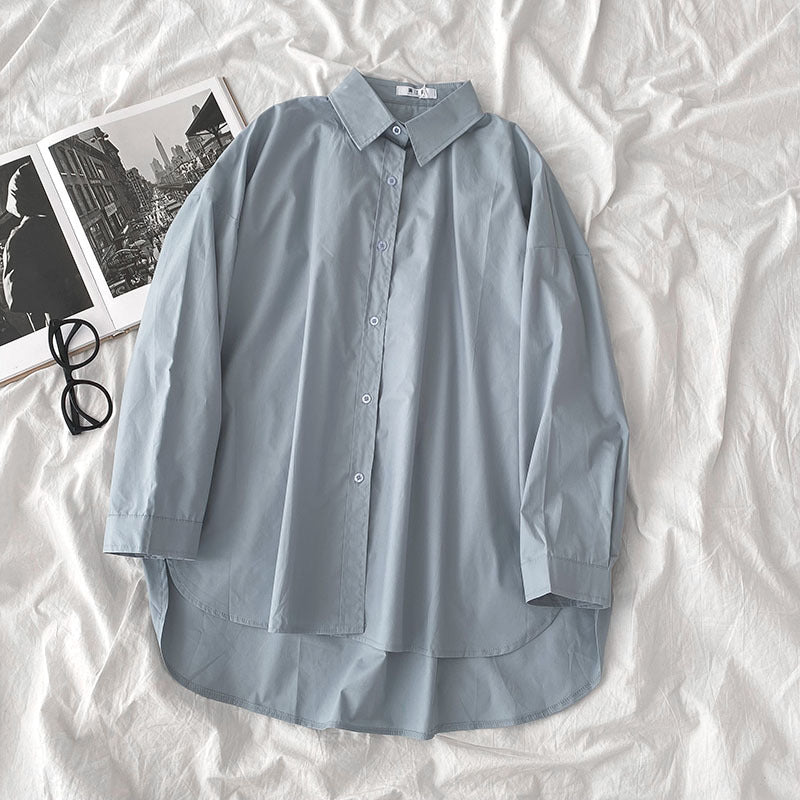 Shirt Black All-Match Student Loose Long Sleeves And Wear White Shirts For Women