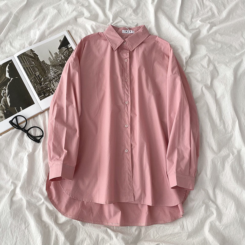 Shirt Black All-Match Student Loose Long Sleeves And Wear White Shirts For Women