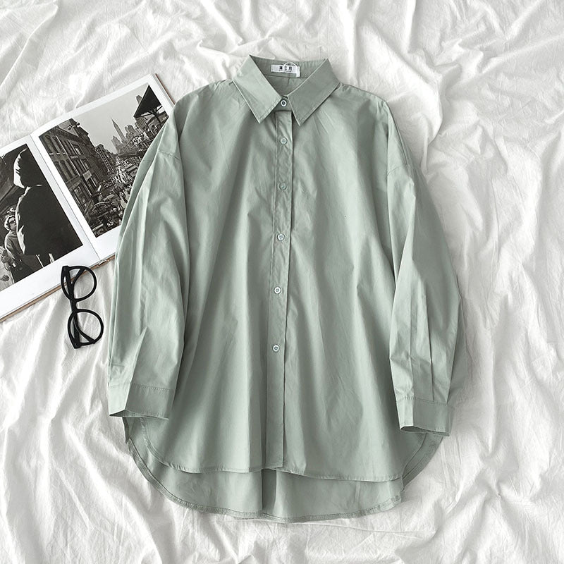 Shirt Black All-Match Student Loose Long Sleeves And Wear White Shirts For Women