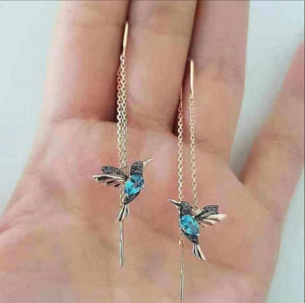 Red Mixed Zirconium Wings Bird Earrings New - Ocean Vault