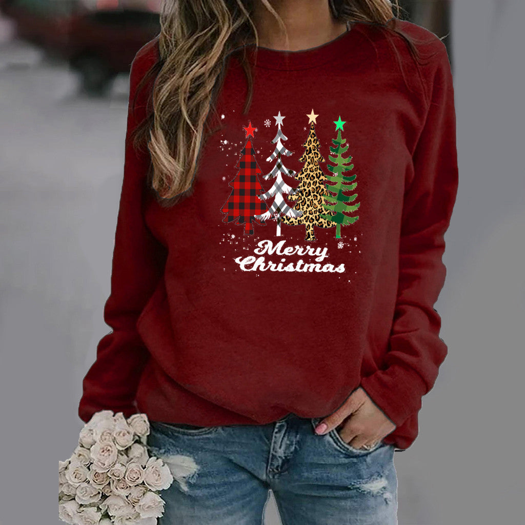 Pattern Printing Long Sleeve Crew Neck Sweater Female