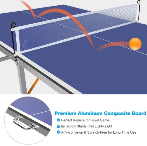 6ft Mid-Size Table Tennis Table Foldable Portable Ping Pong Table Set For Indoor Outdoor Games With Net, 2 Table Tennis Paddles And 3 Balls