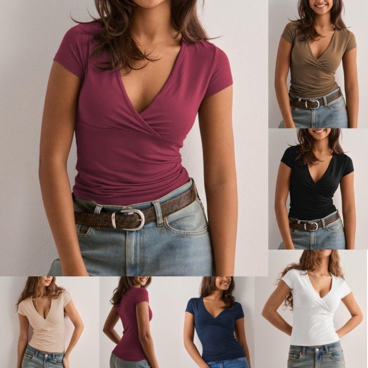 Spring And Summer Solid Color Slim Short Sleeve T-shirt Top Women's Clothing