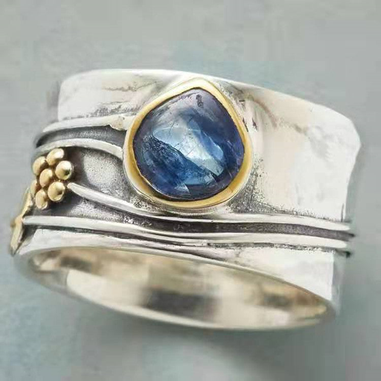 Aquamarine Ring Water Drop Two-tone Alloy