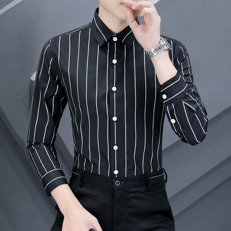 Summer Men's Casual Long-sleeved Striped Shirt