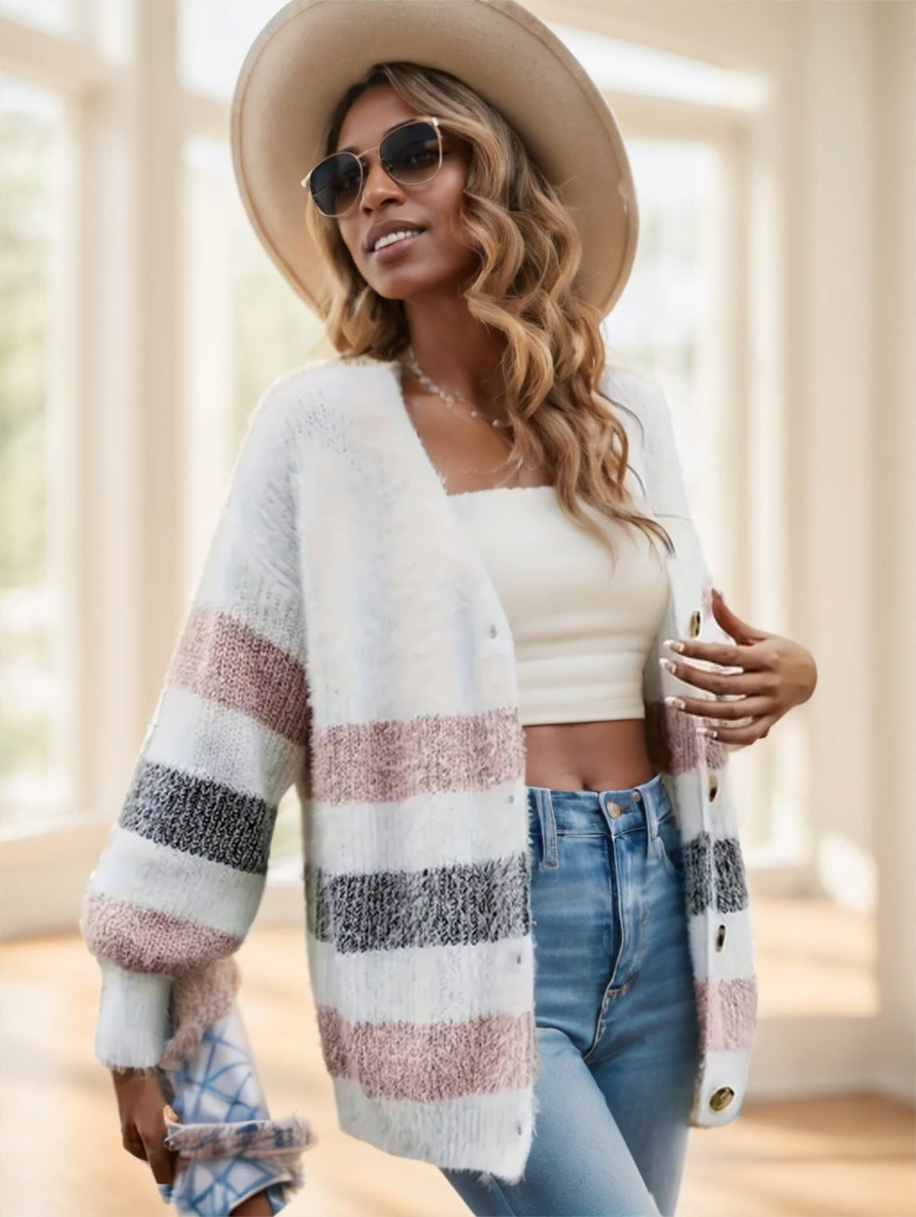 Women's French Stripe Cardigan