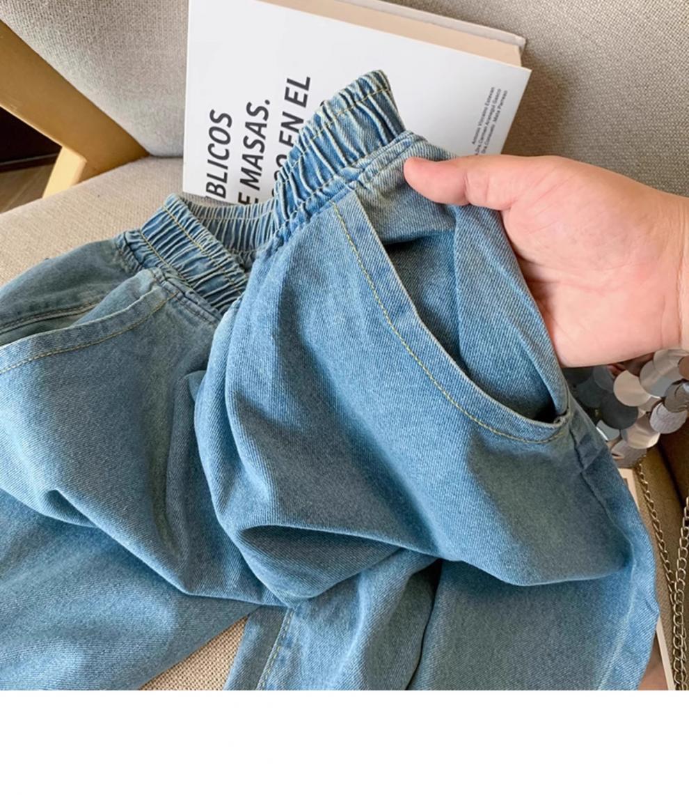 Sweet Style Elastic Waist Splicing Lace Lace Hollow Denim Nine-point Pants For Women