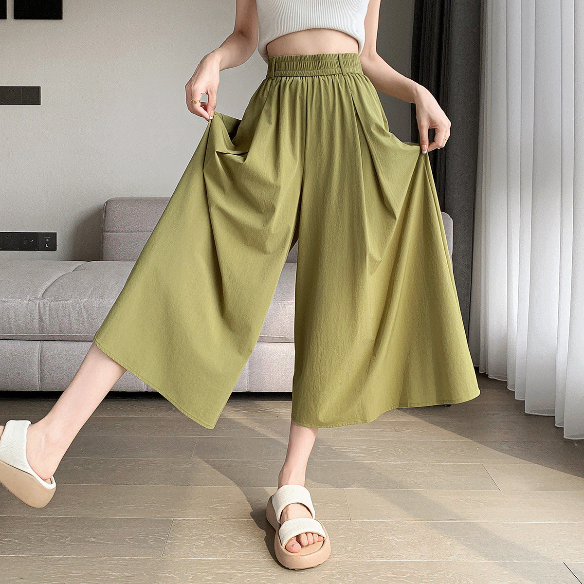 Korean Style Elastic Waistband Women's Straight Loose Pants