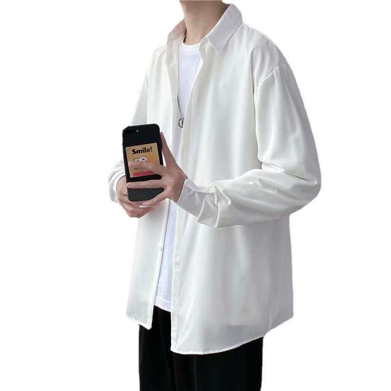 Men's Ice Silk Drape Long Sleeved Loose Casual Shirt