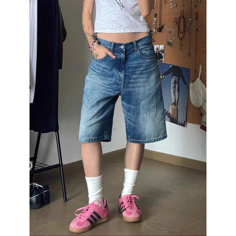 Hot Girl Loose-fitting Wide-leg Slim-fit Five Points Straight Pirate Shorts