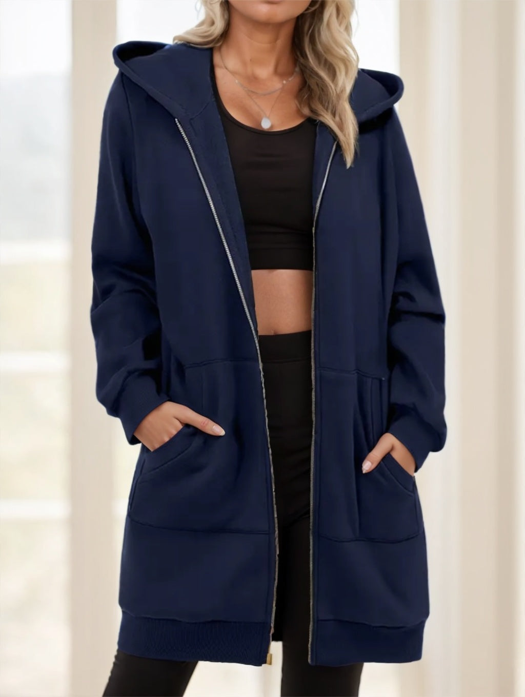 Women's Casual Long Hoodie With Zipper