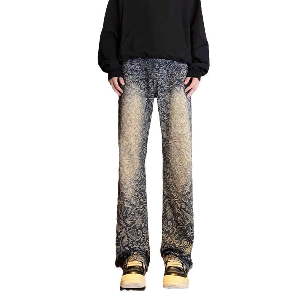 American-style Retro Blue Jacquard Jeans