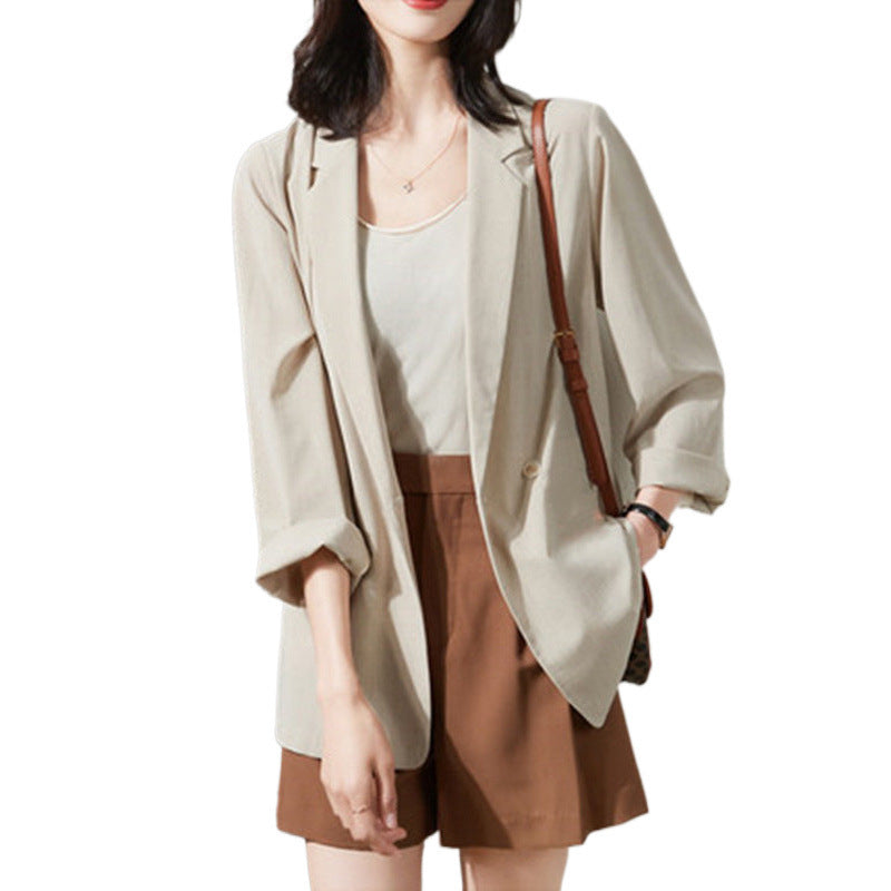 Thin Style In Beige Sun-proof All-matching Loose Breathable Suit Top