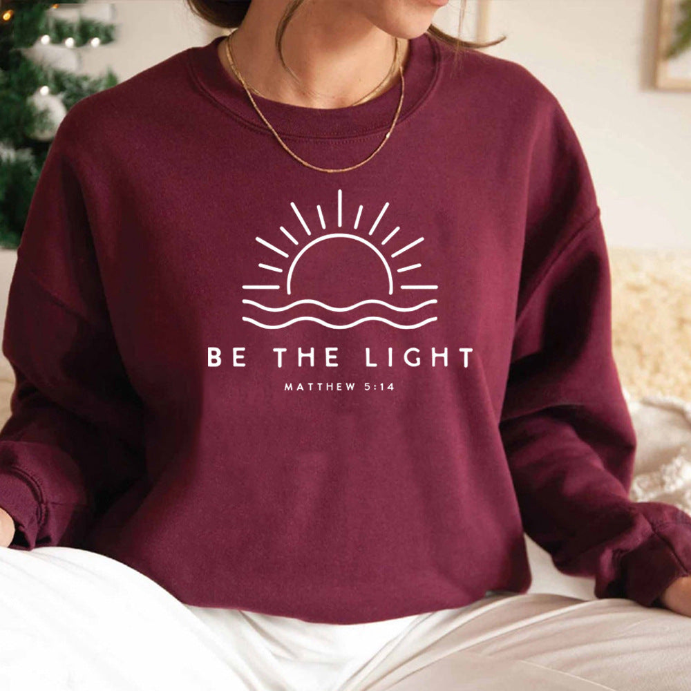 Women's Fleece-lined Crew Neck Sweater Plain Slogan Printing