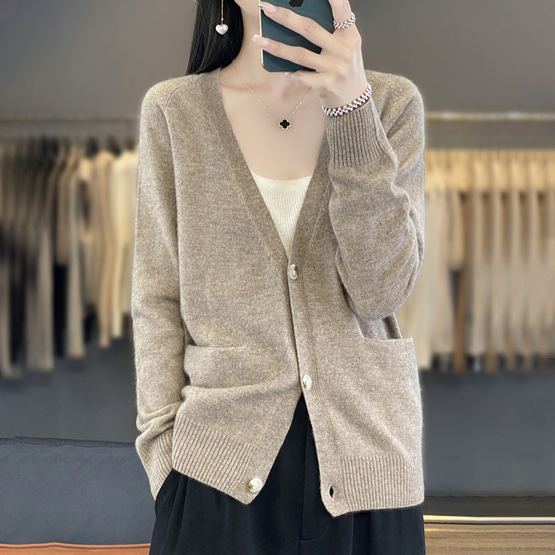 New Knitwear Cardigan Outer Wear Short Sweater With Pocket Coat