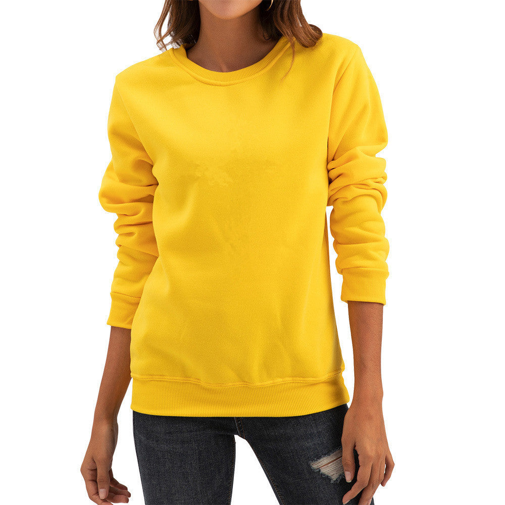 Fleece-lined Thick Round Neck Loose-fitting Solid Color Long Sleeves Sweater