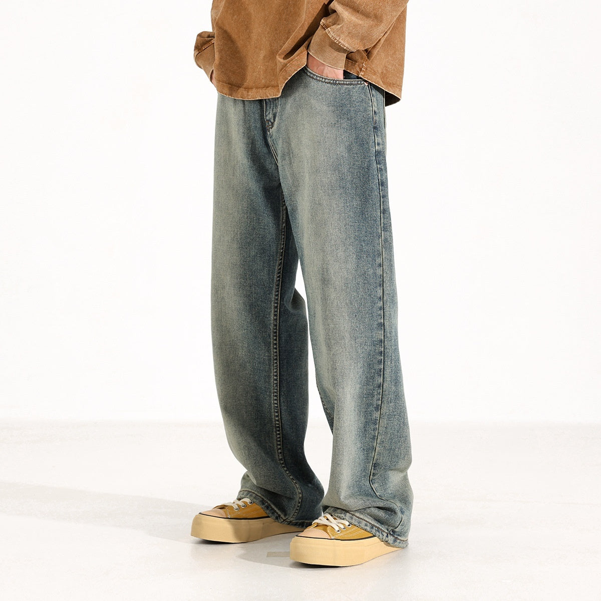 Washed Worn Jeans Men's Loose Wide-leg Pants