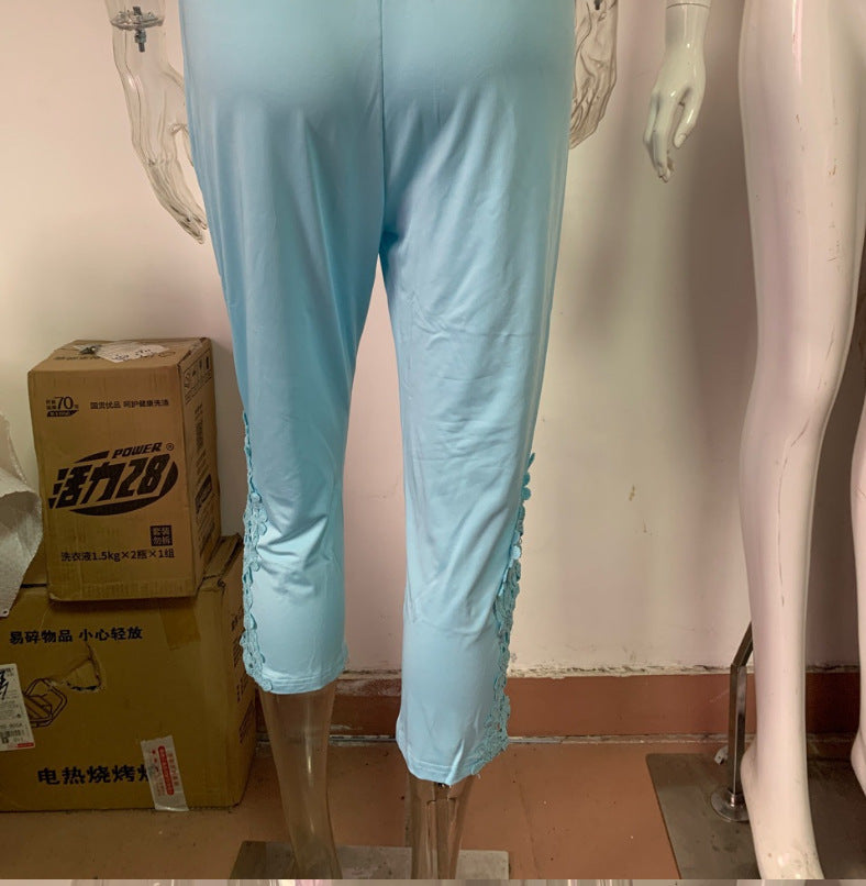 Women's Casual Lace Stitching Cropped Pants