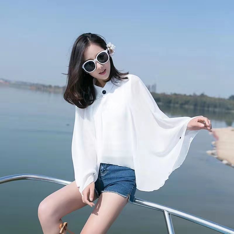 Solid Color Ventilation Shawl Button Chiffon Sunscreen Women's Fashion