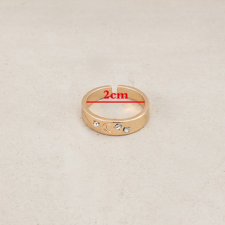 Simple Star And Moon Inlaid Gemstone Open Adjustable Ring
