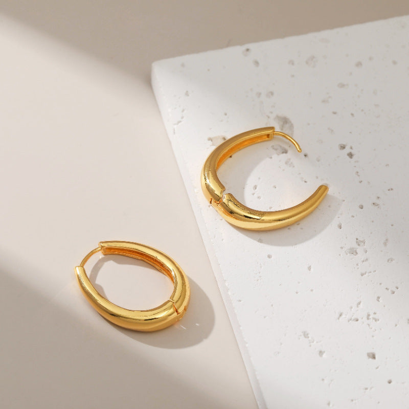 18K Real Gold Geometric Round Atmospheric Ear Buckles