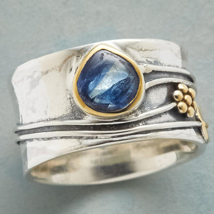 Aquamarine Ring Water Drop Two-tone Alloy