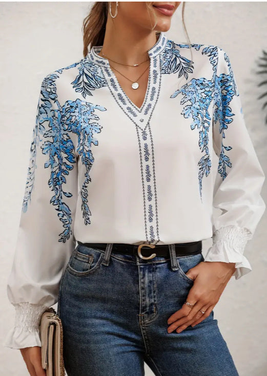 Floral Printed Ruffled Sleeve Shirt