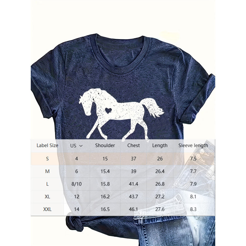 Women's Classic Horse Silhouette T-Shirt Casual Crew Neck Summer Shirt