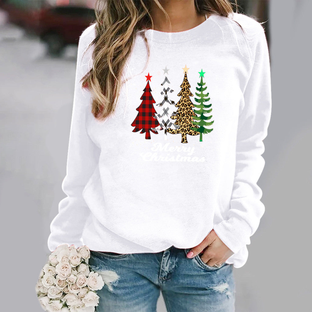 Pattern Printing Long Sleeve Crew Neck Sweater Female