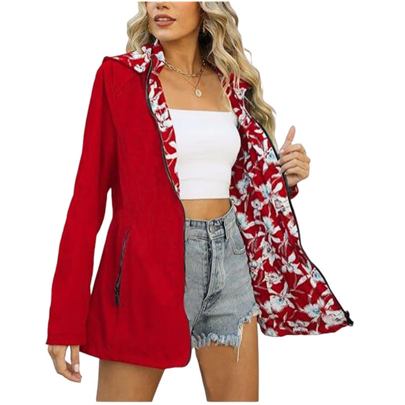 Printed Women's Zipper Windbreaker Japanese And Korean Fashion Double-sided Wear