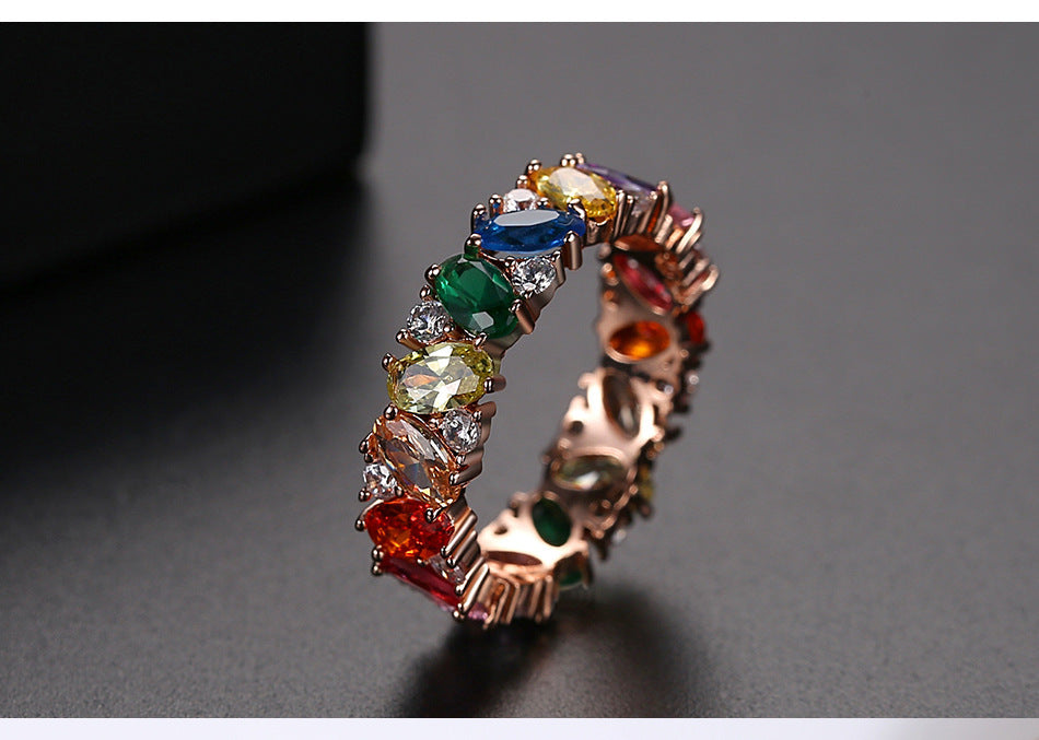 European And American Fashion Color Zircon Ladies Ring