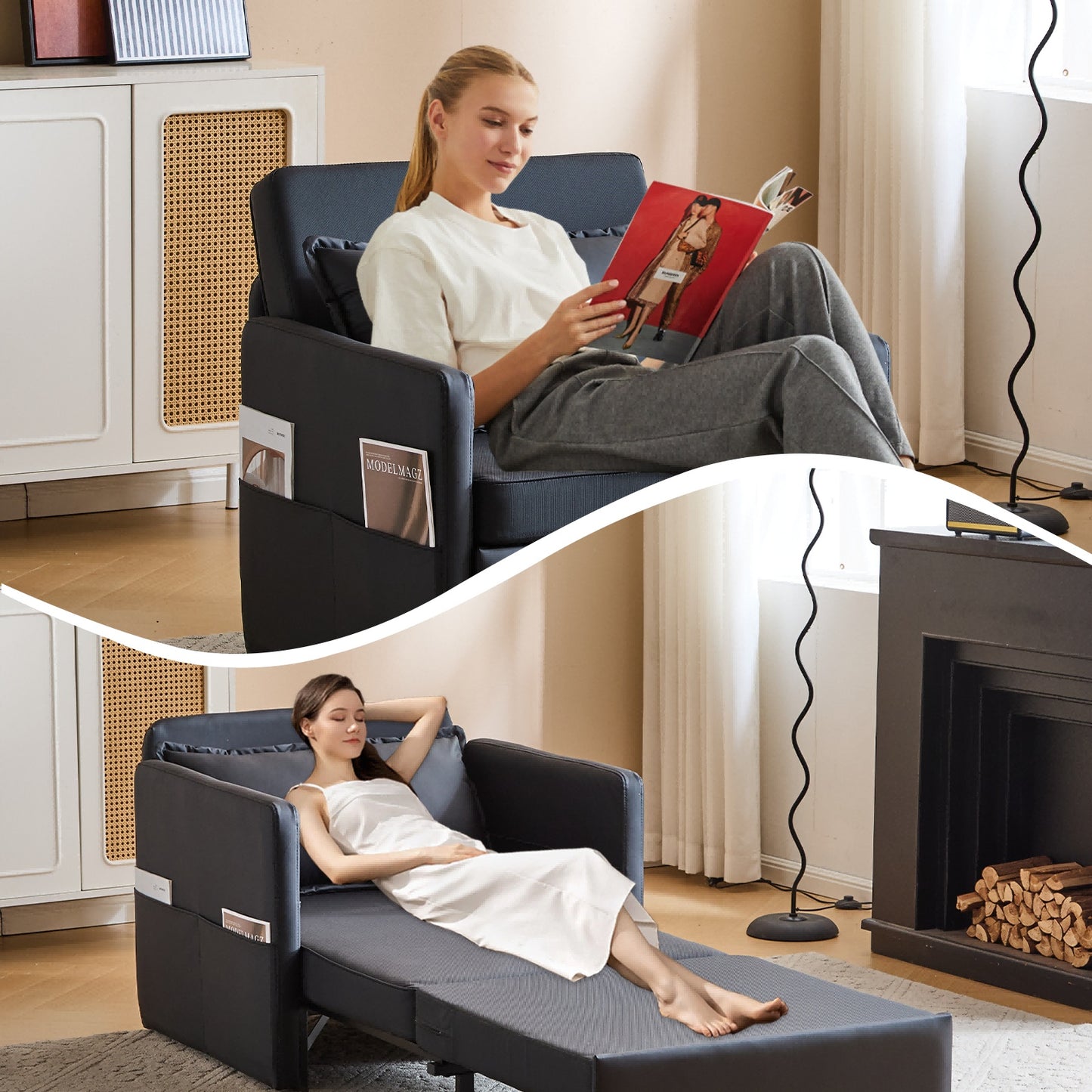 Adult Sleeper Chair Bed, 3-in-1 Convertible Sofa Chair Bed Pull-out Sofa Bed, Convenient Folding Tray Table With USB And Type-C Charging Ports For Living Room Cannot Be Sold On Temu