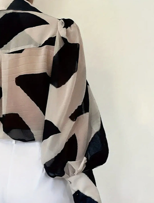 Abstract Pattern Printed Directional Shirt Long Sleeved