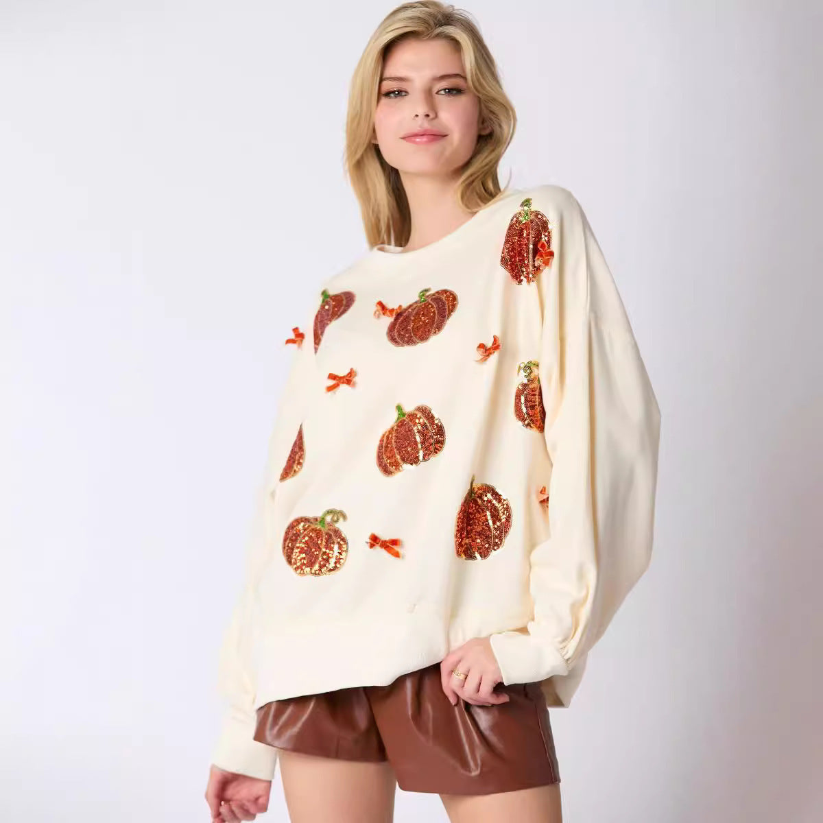Women's Halloween Pumpkin Embroidered Sweater Loose Casual Top