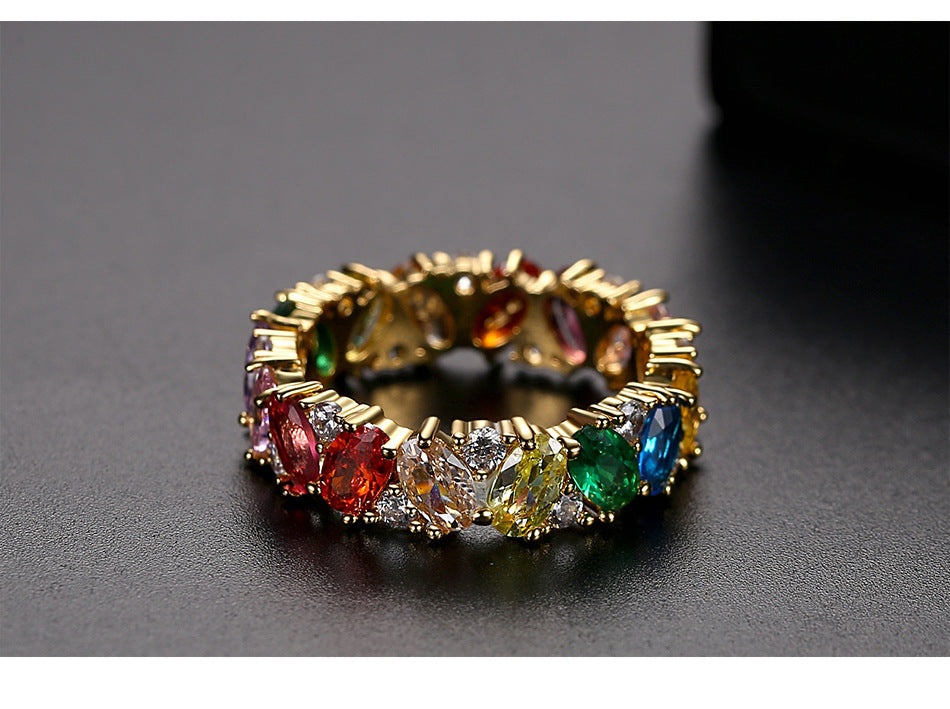European And American Fashion Color Zircon Ladies Ring