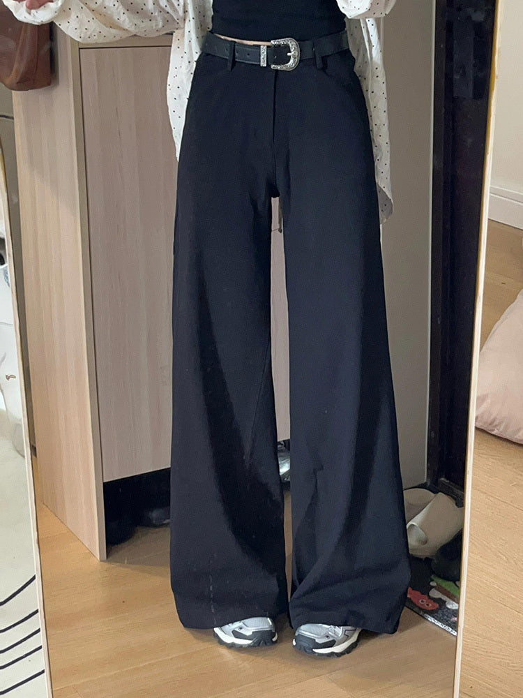 Black High-end Loose Lazy Style Women's Small Size Wide-leg Pants