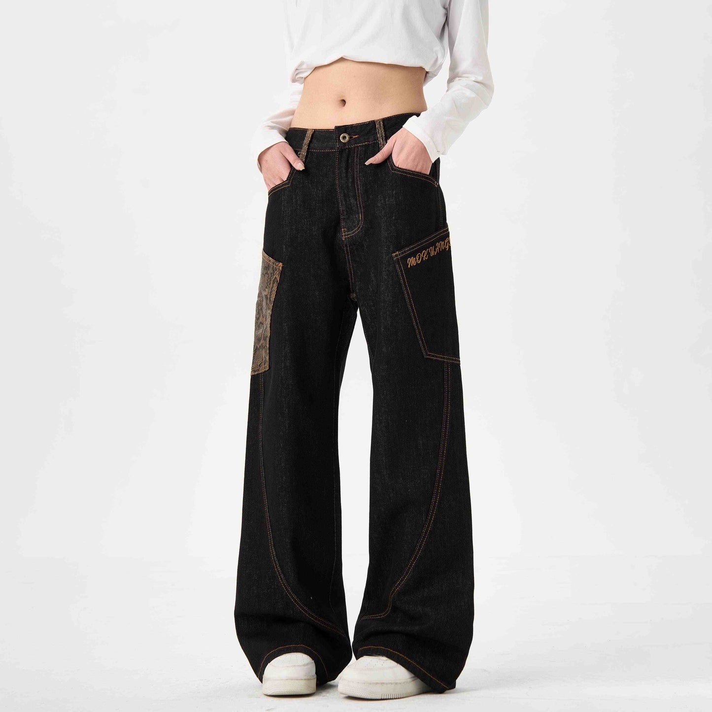 Black Jeans With Wide Legs For Men And Women