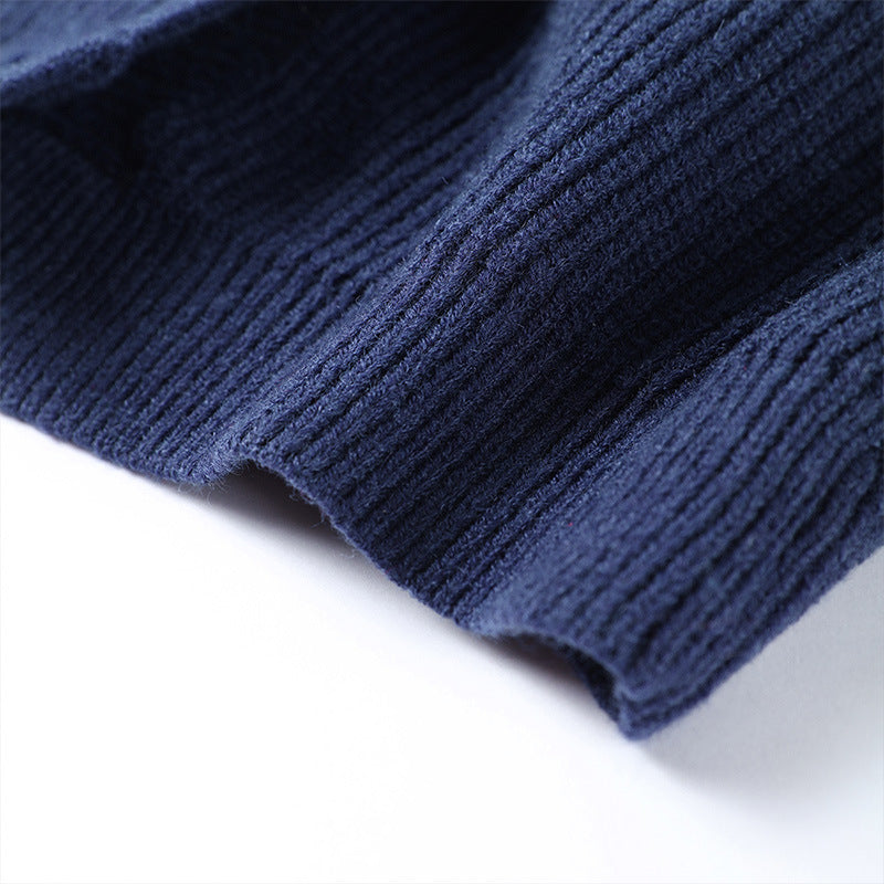 Dark Blue Irregular V-neck Fitted Waist Sweater Knitwear Autumn And Winter