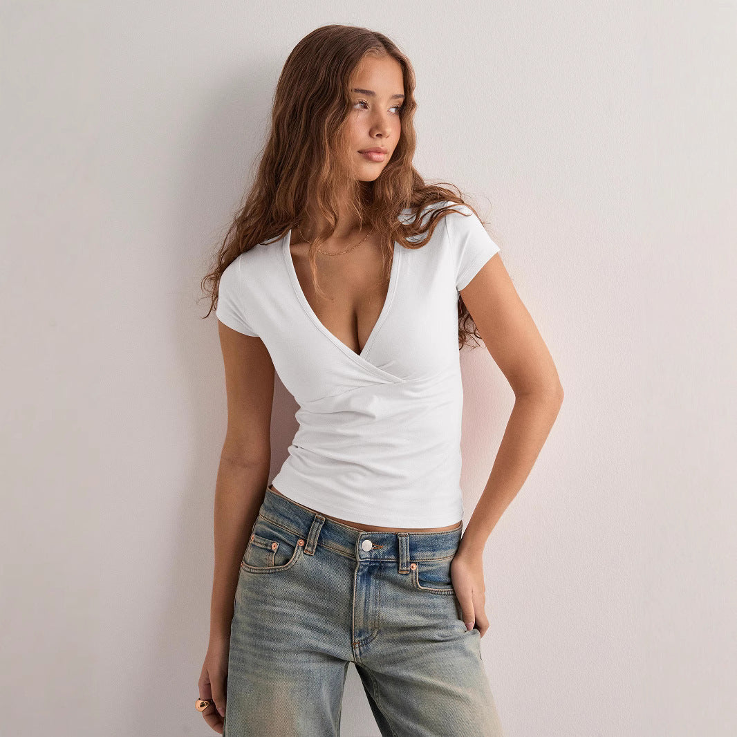 Spring And Summer Solid Color Slim Short Sleeve T-shirt Top Women's Clothing