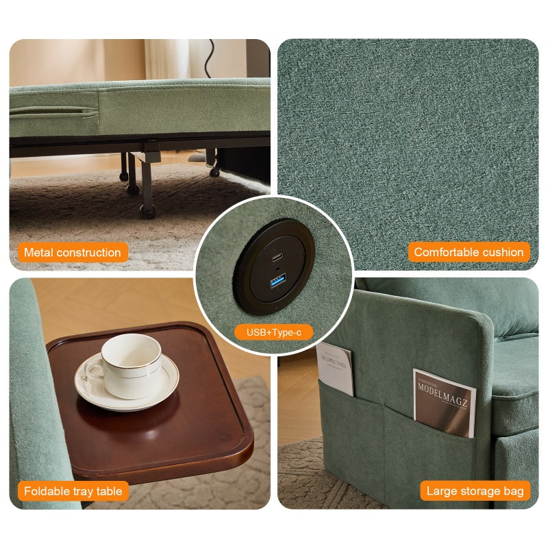 Adult Sleeper Chair Bed, 3-in-1 Convertible Sofa Chair Bed Pull-out Sofa Bed, Convenient Folding Tray Table With USB And Type-C Charging Ports Modern Loveseat For Living Room Cannot Be Sold On Temu