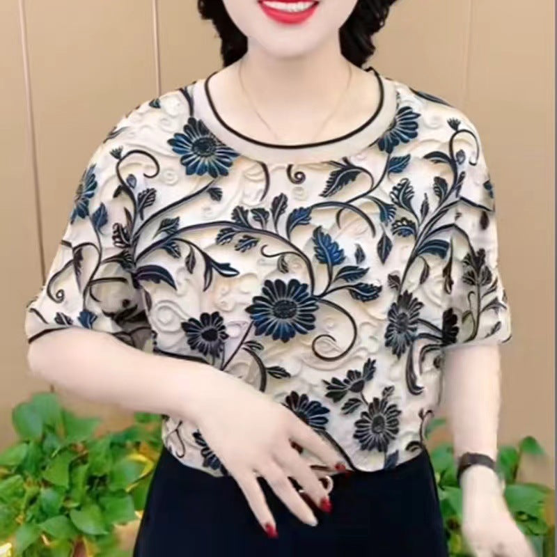 Fashionable Middle-aged And Elderly Design Sense Western Style Youthful-looking Short Sleeve