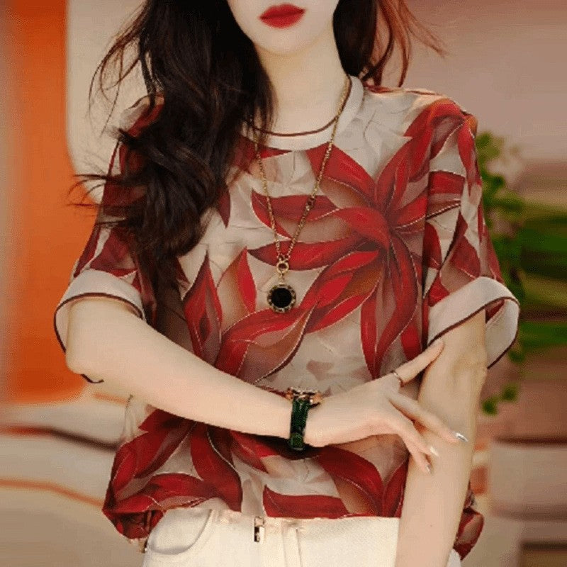 Fashionable Middle-aged And Elderly Design Sense Western Style Youthful-looking Short Sleeve