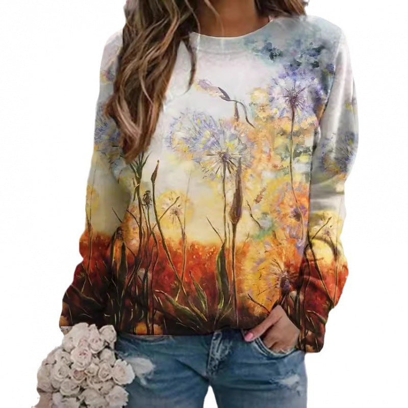 Fashion Floral Print Long-sleeved Women's Sweater